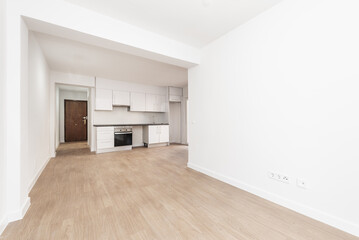 Empty apartment recently renovated with newly installed kitchen furniture pending receipt of some appliances