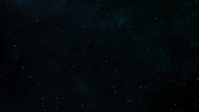 Flying through Nebula and the stars in space. Dark night sky, universe outer space background 4K motion graphics video. Concept of galaxy exploration towards milky way.