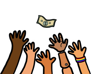 Hand out reaching dollar money. Wealth, success motivation concept.