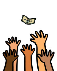 Hand out reaching dollar money. Wealth, success motivation concept.