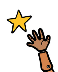 Hand reaching star. Success motivation concept.
