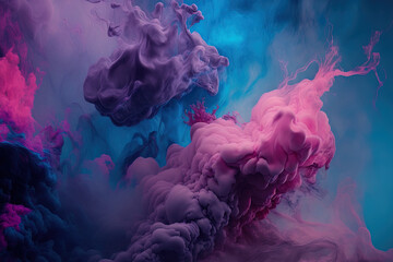 Fototapeta premium Abstract backdrop with pink, blue, and flowing art undersea ocean of lactic smoke. Generative AI