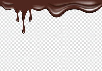 realistic chocolate liquid flowing spreading from top border. top border frame chocolate melting drips decoration