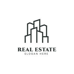 Real estate logo design, Construction architecture building logo, Line art style