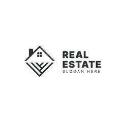 Real estate logo design, Construction architecture building logo, Line art style