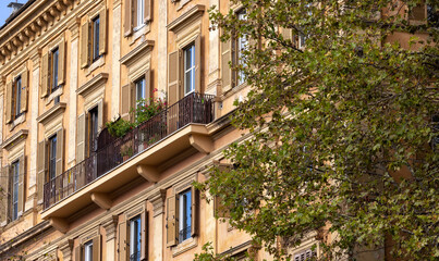 Fototapeta premium Old Historic Streets in Downtown Rome, Italy. Apartment Buildings Exterior