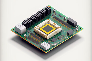 isometric processor microchip of an electronic motherboard on a white background. Generative AI
