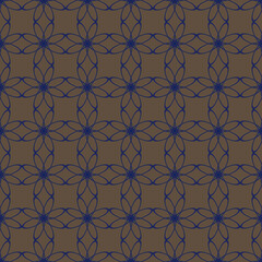 Seamless vector pattern. Line floral pattern seamless background flowers motif. Textile swatch Modern lux Fabric design. Vector illustration. Abstract geometric texture Dark Blue Brown 10 eps