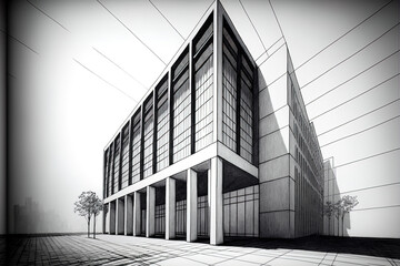 Architectural drawing of a building, perspective lines in architecture. Generative AI