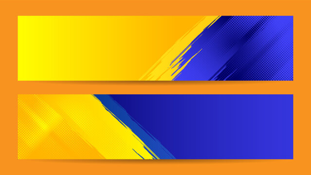 Abstract grunge background vector with paint brush and halftone effect, template design banner with gradient blue and yellow color of ukraine flag 