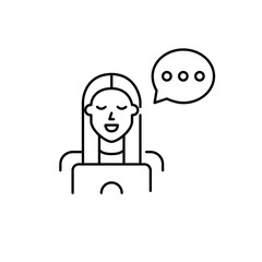 Girl chatting on laptop. Pixel perfect, editable stroke icon