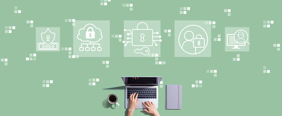 Fototapeta premium Data Security concept with person working with a laptop
