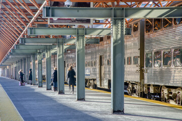 train or rail station with steel beams