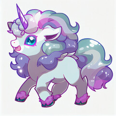 Fototapeta premium Cute Unicorn, Anime, AI 