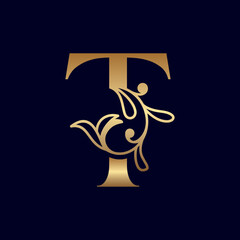 elegant gold royal beauty logo letter T