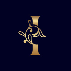 elegant gold royal beauty logo letter I