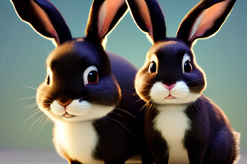 two rabbits on a white background, Generative IA