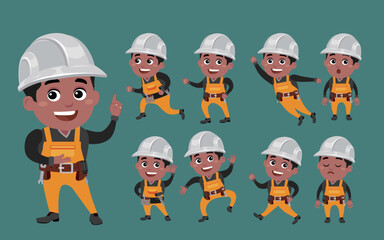 Worker with different poses. vector