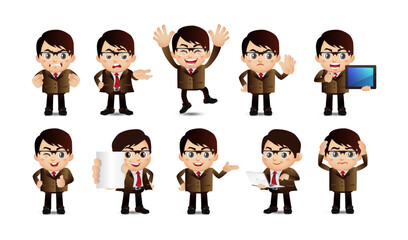 Business person in different positions set