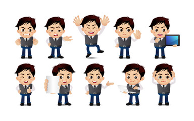 Business person in different positions set