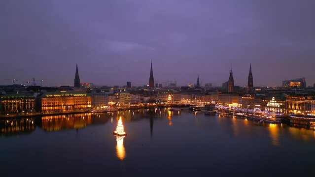 Beautiful city center of Hamburg by night at Christmas time - travel photography