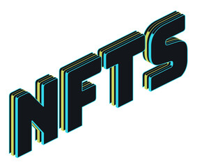 NFTS Text 3D schwarz blau gelb diagonal