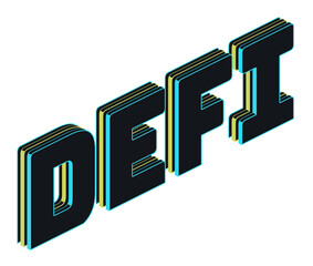 DeFi Text 3D schwarz blau gelb diagonal