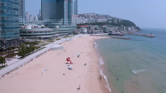 [korea drone footage] Busan city landscape, Haeundae