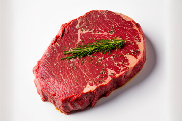 Obraz premium Steak of raw beef, white backdrop, isolated. The majority of red meat fillets consumed worldwide are beef. Generative AI