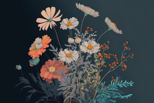 Illustration of flowers in isolation. Generative AI