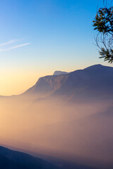 Colors of Sunrise in the mountains at top station, Munnar 