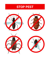 Stop pests poster, pest control campaign design illustration