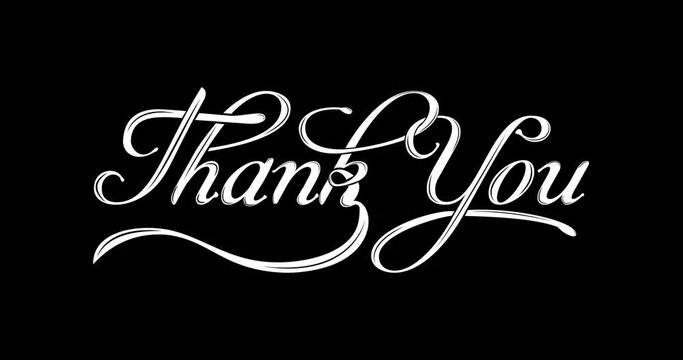 Thank you animation. This animated handwriting with ink drops lettering Modern calligraphy in white lettering on transparent background. Suitable for Celebrations, Wishes, holidays, and festivals.