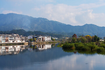 Fototapeta na wymiar Natural Scenery of Ancient Villages and Rivers in the Mountainous Areas of Anhui Province, China