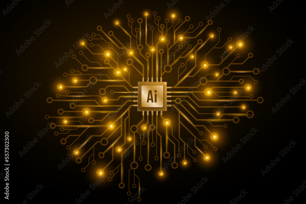 Poster cyber brain for neural networks design. artificial intelligence. glowing gpu circuit board. vector i