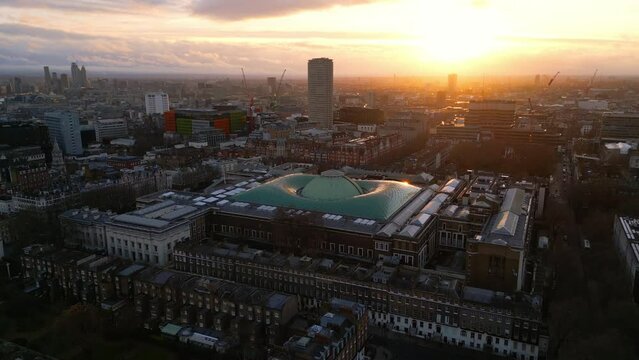 British Museum in London from above - aerial view at sunset - travel photography