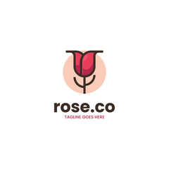 Vector Logo Illustration Rose Simple Mascot Style.