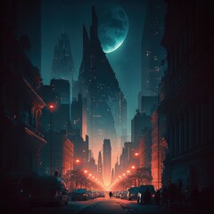 Cyberpunk Style Night City Concept Art illustration