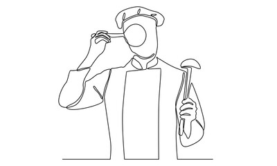 Continuous line of chef with kitchen appliances