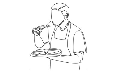 continuous line of chef with pizza