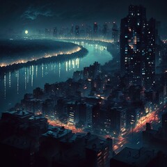 Cyberpunk Style Night City Concept Art illustration