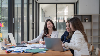 Young business team working with business report document on office desk. Brainstorming Business People Design Planning, Brainstorming Planning Partnership.