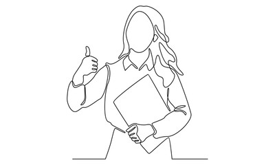 continuous line of confident businesswoman thumbs up