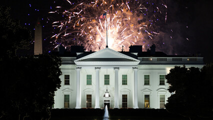The White House in Washington DC at Night with Fireworks
