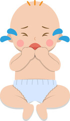 Crying kid, comic cartoon vector character