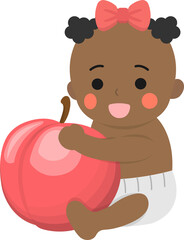 Cute baby with healthy peach, comic cartoon vector character