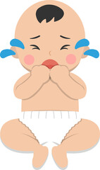 Crying kid, comic cartoon vector character