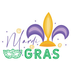 Text MARDI GRAS (Fat Tuesday) on white background