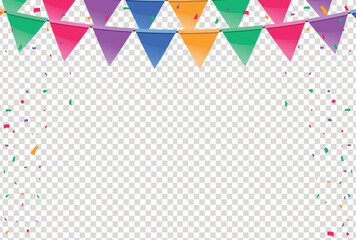 Naklejka premium Happy birthday vector transparent background. colorful happy birthday border frame with confetti 