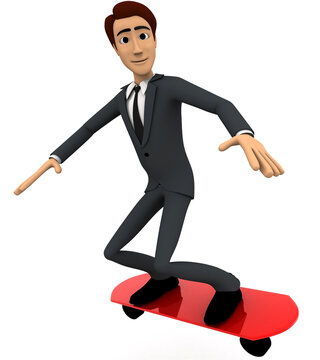 3d man jumping with red skateboard concept